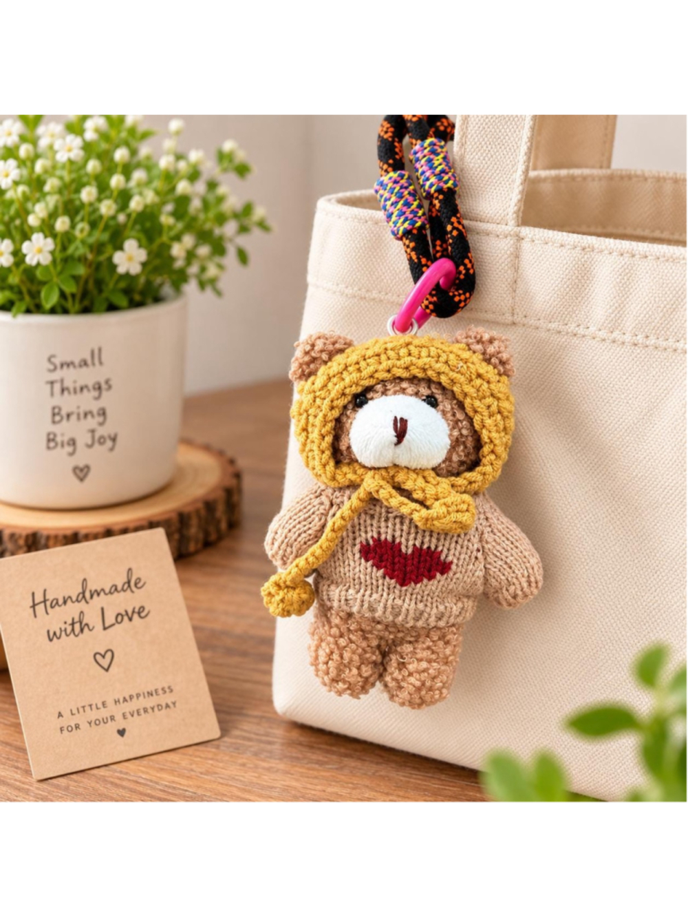 Honey Hood Bear – Handmade Crochet Bear Keychain & Bag Charm